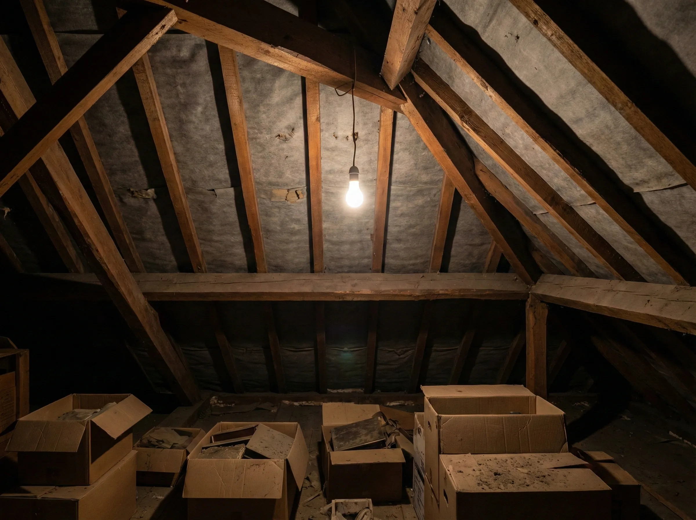 Combles sombres sans fenêtre de toit dans un pavillon à Pessac