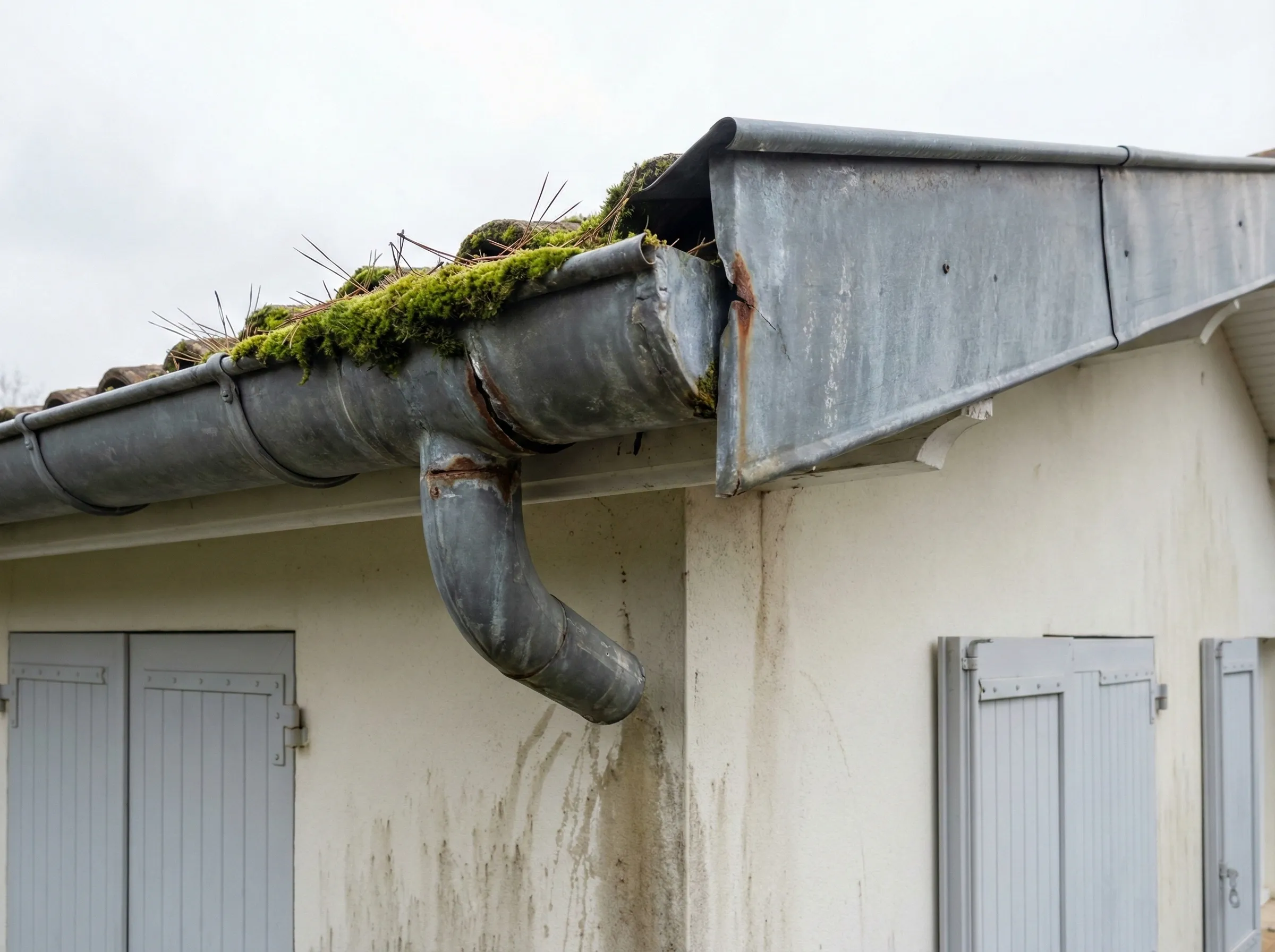Gouttière zinc corrodée avec fuites aux soudures à Pessac