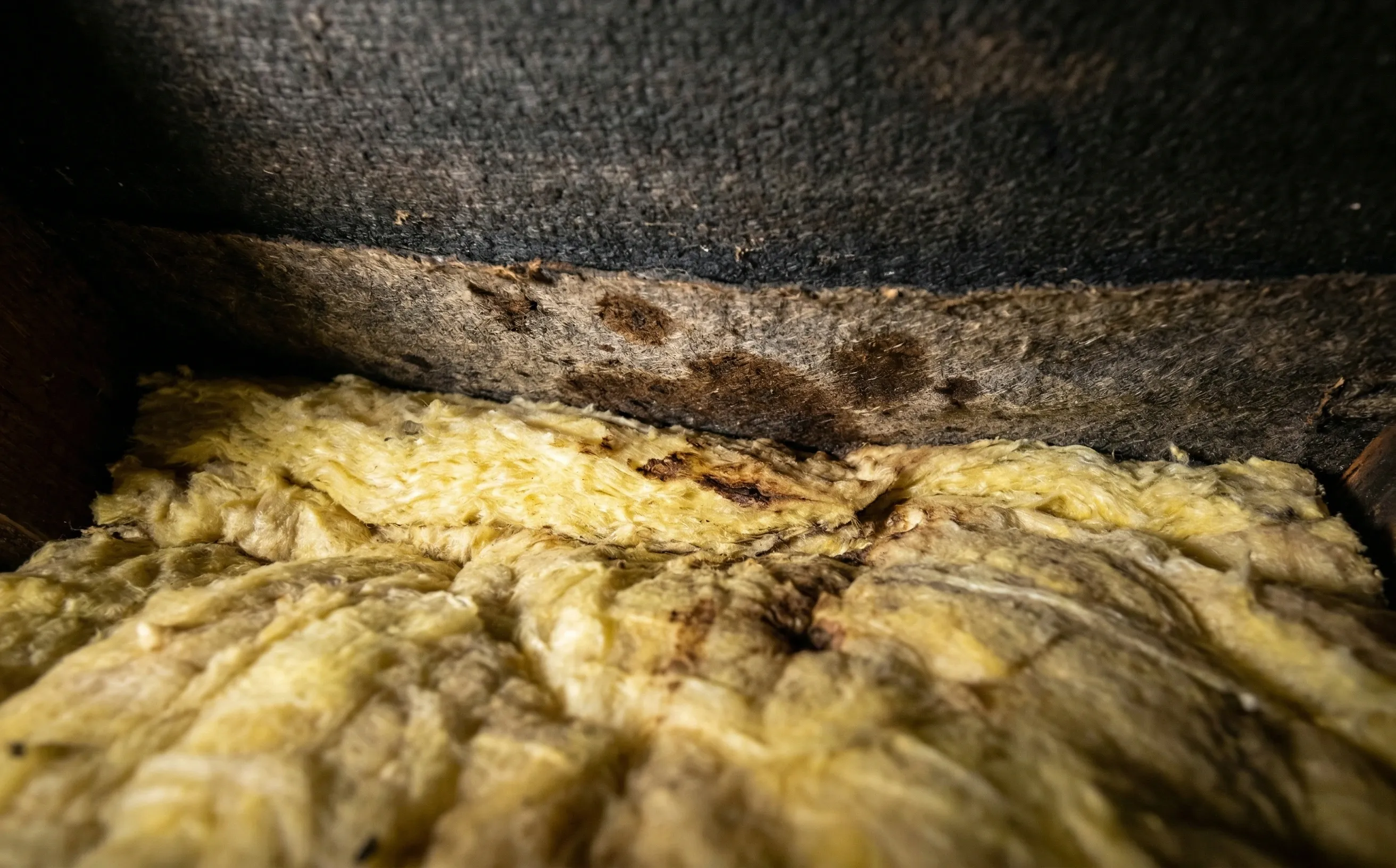 Isolant en laine minérale comprimé contre un écran de sous-toiture bitumeux sans lame d'air